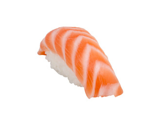 studio shoot of japanese sushi vaki with salmon on white backgro