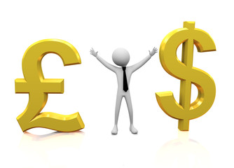 3d man with dollar and pound