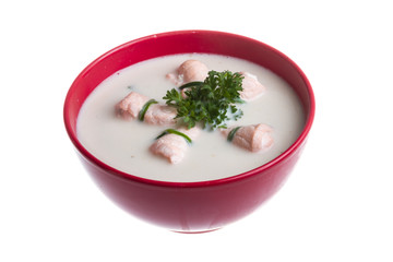 Vegetable soup with salmon