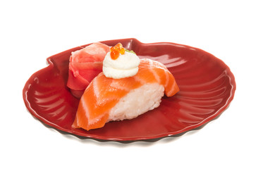 Salmon sushi on a White background