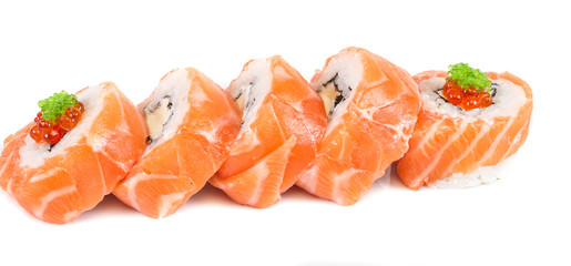 Japanese sushi traditional japanese food.Roll made of salmon, re