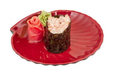 sushi with salmon on white background isolated