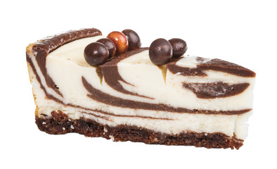 cheesecake with chocolate sauce.