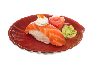 Salmon sushi on a White background