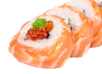 Japanese sushi traditional japanese food.Roll made of salmon, re