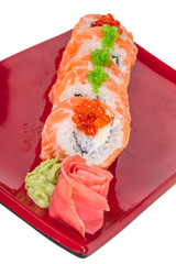 Japanese sushi traditional japanese food.Roll made of salmon, re