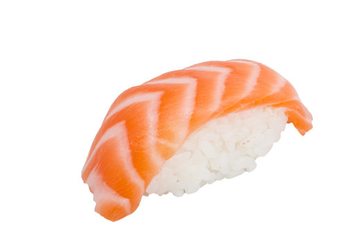 studio shoot of japanese sushi vaki with salmon on white backgro