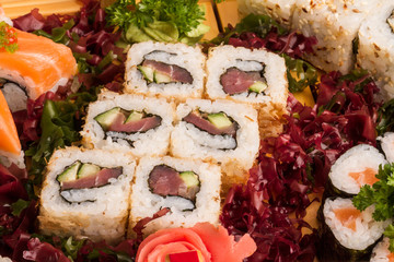 Set of sushi and rolls