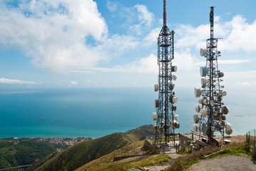 telecommunications towers landscape - obrazy, fototapety, plakaty
