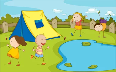 Kussenhoes Kinderen kamperen © GraphicsRF