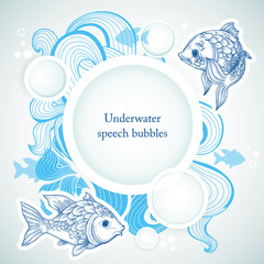 Sea background with fish and speech bubbles
