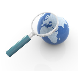 3d globe and magnifier