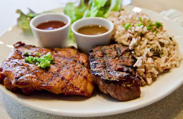 Beefsteak and chicken steak.