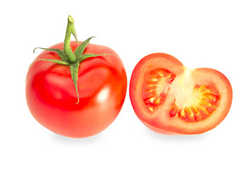 Ripe red tomatoes on a white