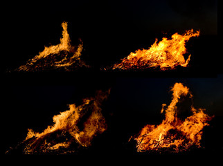 Set of fire backgrounds on black