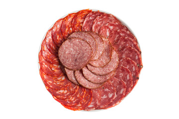 Chorizo and salchichon sausage on a plate