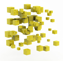 Fototapeta na wymiar 3d abstract shape made from golden cubes