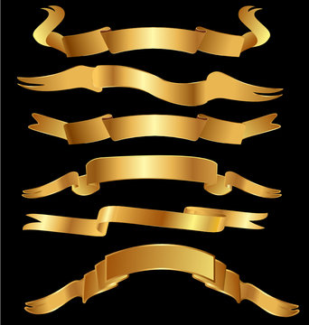 Set gold vintage banner ribbon vector