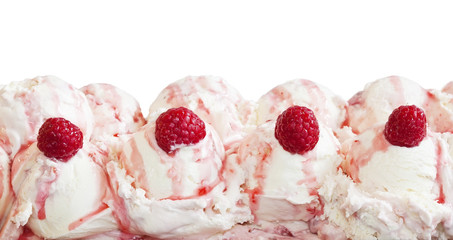 Closeup of raspberry ice cream and fruits