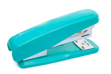 angle view blue stapler with clipping path