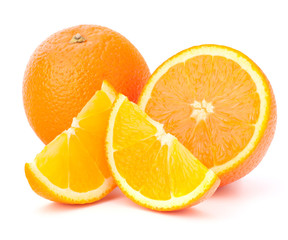 Whole orange fruit and his segments or cantles