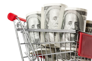Shopping cart and dollars