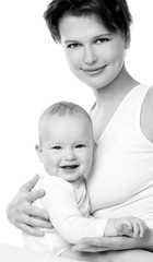 laughing baby with mother