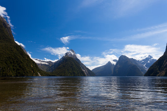 Milford Sound and Mitre Peak in Fjordland NP, NZ