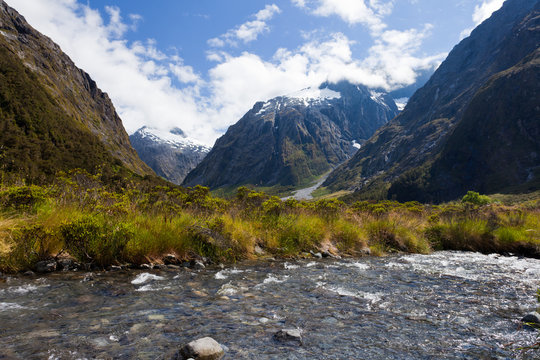 Hollyford River valley in Fjordland NP, NZ