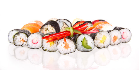 Sushi pieces, isolated on white background
