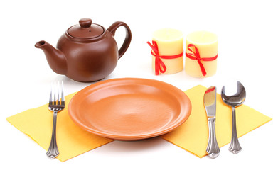 Table setting isolated on white