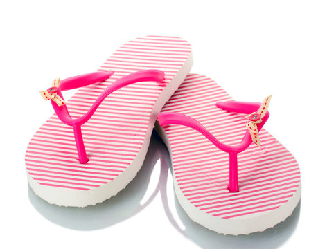 pink beach shoes isolated on white.