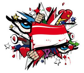 Flag Indonesia graffiti Jakarta pop art illustration