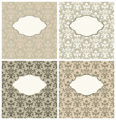 4 Cards Pattern Flowers/Leafs Damask