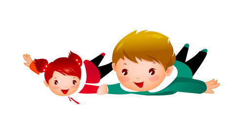 Boy and Girl flying holding hands