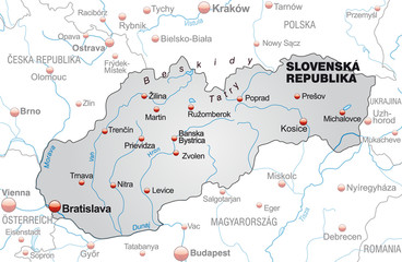 Map of Slovakia with neighboring countries