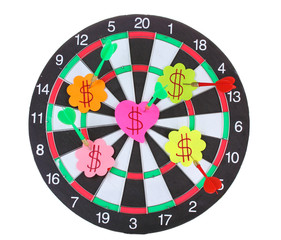 Darts with stickers depicting the life values isolated