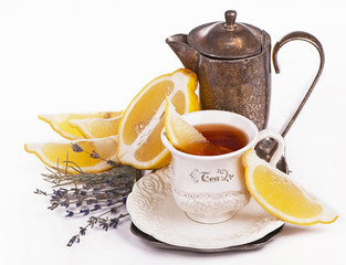 tea with lemon and dried lavender