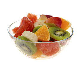 Fresh fruits salad on white background