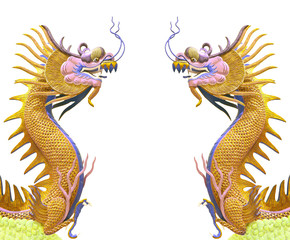twin golden dragon use as chinese background
