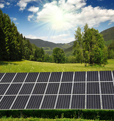 Solar panels in the sunset