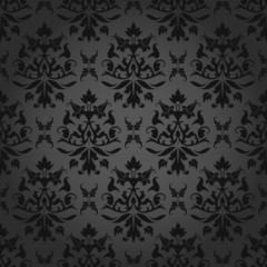 Dark Seamless Pattern Flowers/Leafs Damask