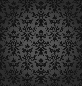 Dark Seamless Flowers/Leafs Damask Pattern
