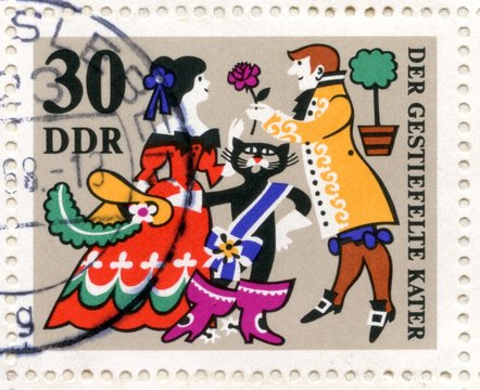 Canceled german stamp "Puss in Boots"