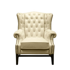 Front of Classic Chesterfield luxury White Leather armchair