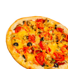 Appetizing pizza with cheese closeup on white background (clippi