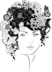 Gartenposter Das schöne Mädchen mit Blumen im Haar © matsiash