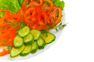 Salad of cucumber and tomato salad appetizer with slices of fenn