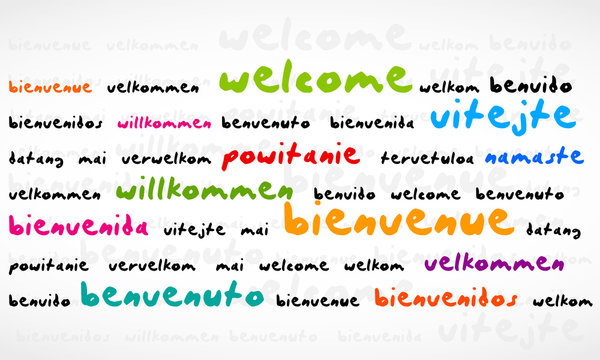 Welcome, Bienvenue, Willkommen Word Cloud