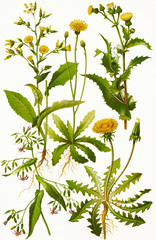 Fototapeta premium Color illustration of flowers in watercolor paintings